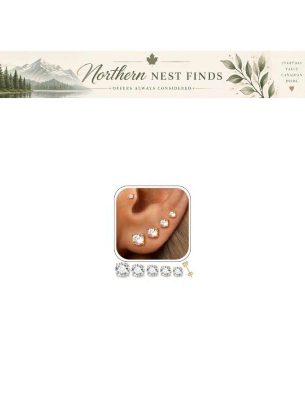 5 Pairs 14K Gold Plated Stud Earrings Cubic Zirconia Set for Women